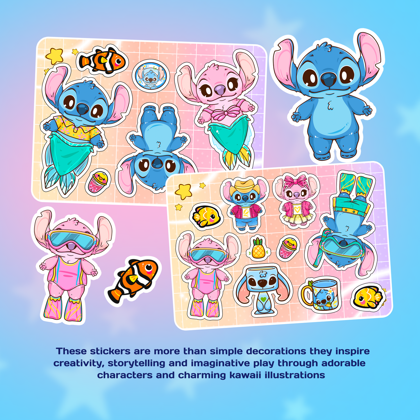Sticker (3 süße Mädchen) Blau