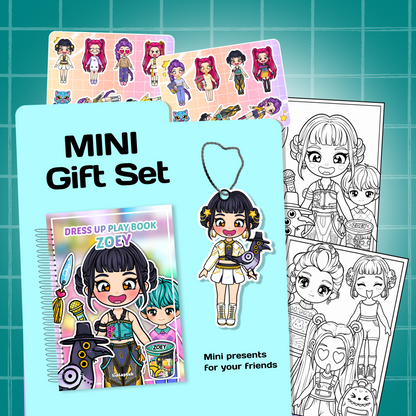 Mini Gift Set ZOEY| Interactive Dress-Up Book, Stickers, Coloring Pages & Keychain