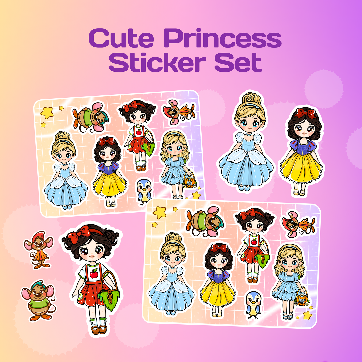 Kawaii Princess Girls Sticker Set - Chibi Anime Sticker Set 2