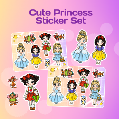 Kawaii Princess Girls Sticker Set - Chibi Anime Sticker Set 2