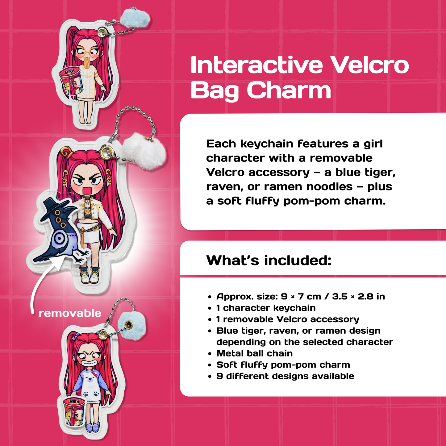 Mini Collectible Character Keychain Mira | Interactive Velcro Bag Charm