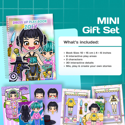 Mini Gift Set ZOEY| Interactive Dress-Up Book, Stickers, Coloring Pages & Keychain