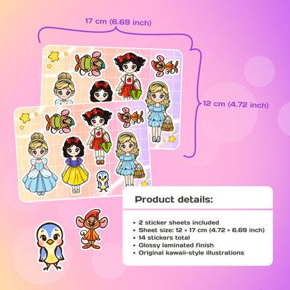 Kawaii Princess Girls Sticker Set - Chibi Anime Sticker Set 2
