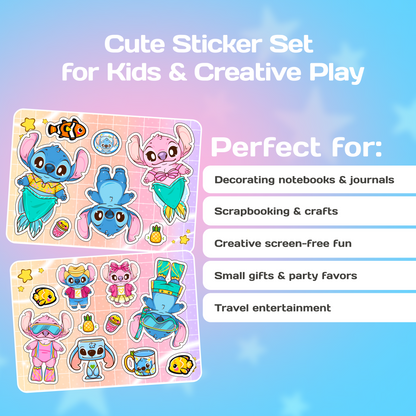 Sticker (3 süße Mädchen) Blau