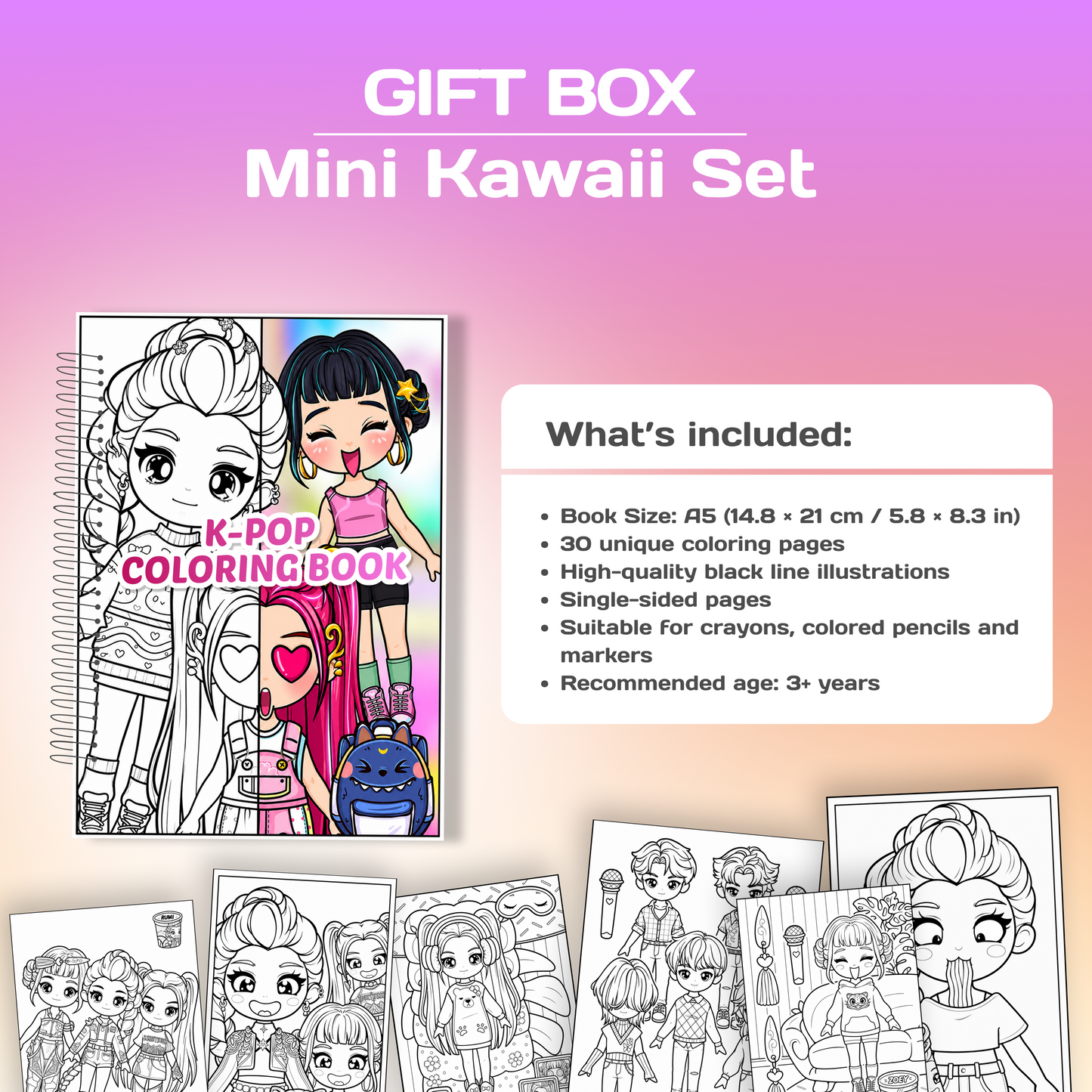 Mini Kawaii Girls Gift Box | Mini Dress-Up Book + Coloring Book + Sticker Set | Travel Activity Gift for Girls 3+