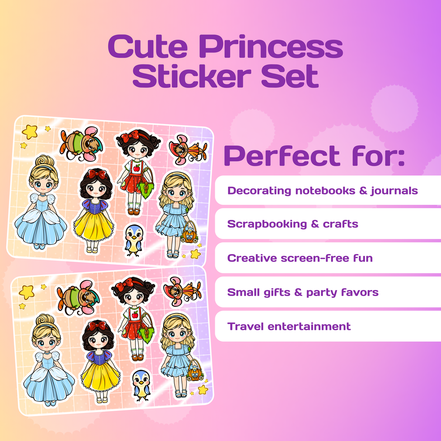 Kawaii Princess Girls Sticker Set - Chibi Anime Sticker Set 2