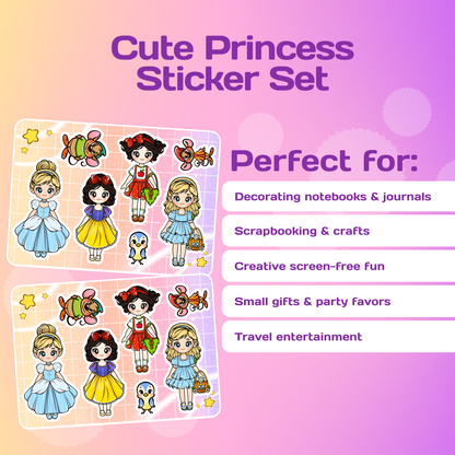 Kawaii Princess Girls Sticker Set - Chibi Anime Sticker Set 2