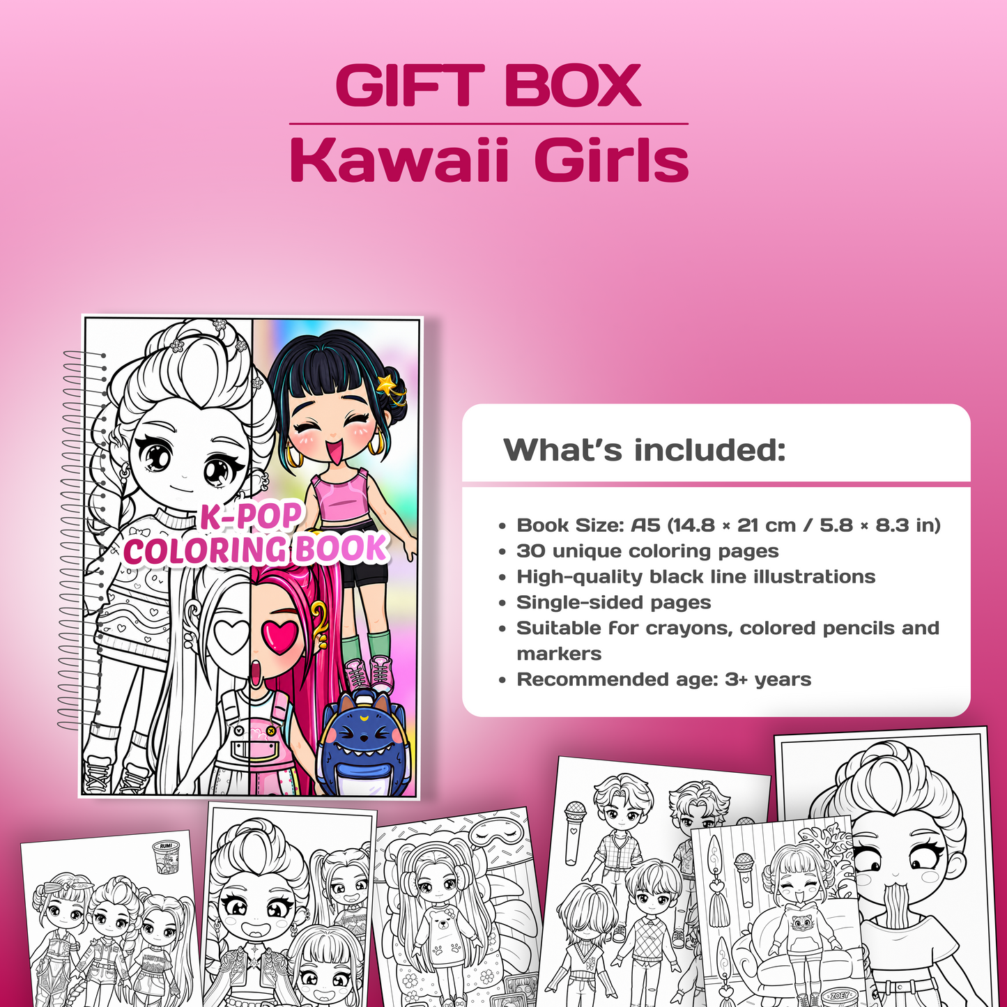 Kawaii Girls Gift Box | Interactive Busy Book + Coloring Book + Sticker Set | Creative Gift for Girls Age 3+