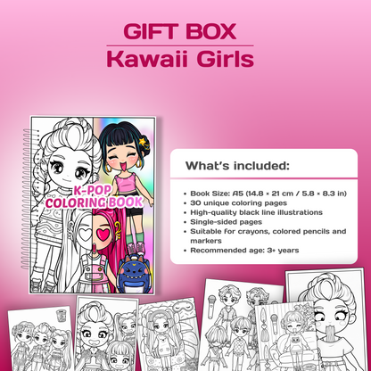 Kawaii Girls Gift Box | Interactive Busy Book + Coloring Book + Sticker Set | Creative Gift for Girls Age 3+