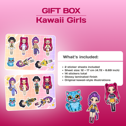 Kawaii Girls Gift Box | Interactive Busy Book + Coloring Book + Sticker Set | Creative Gift for Girls Age 3+