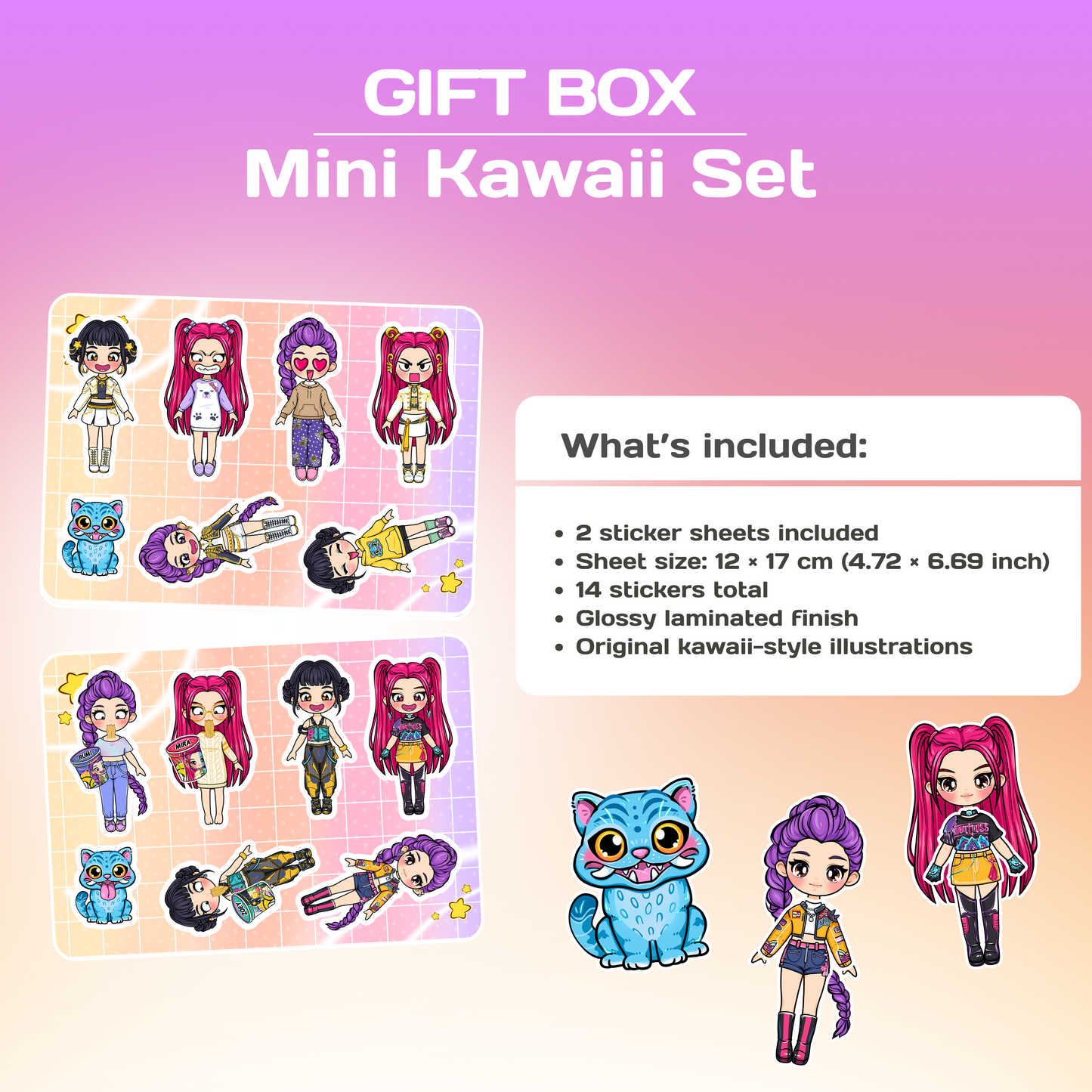 Mini Kawaii Girls Gift Box | Mini Dress-Up Book + Coloring Book + Sticker Set | Travel Activity Gift for Girls 3+