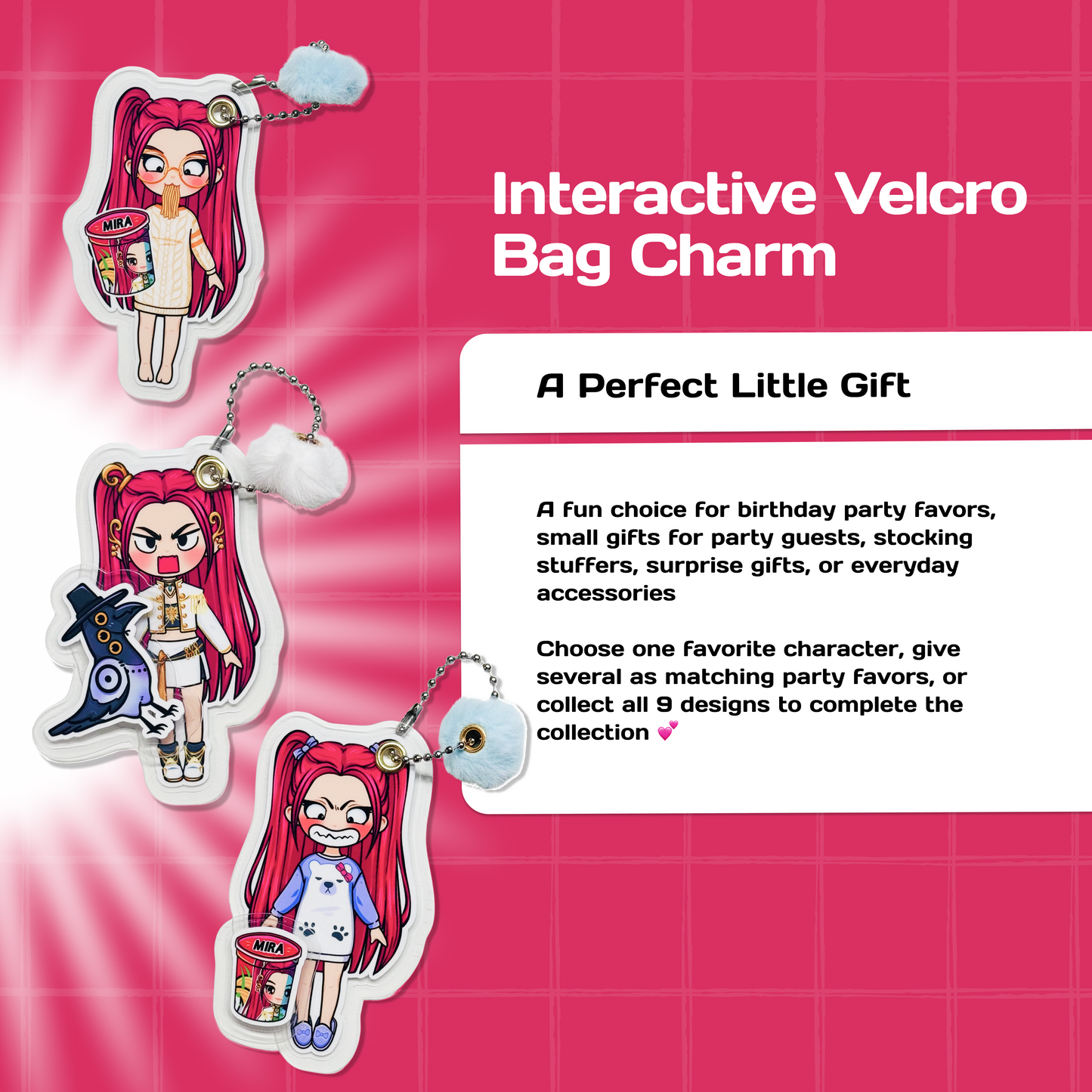 Mini Collectible Character Keychain Mira | Interactive Velcro Bag Charm