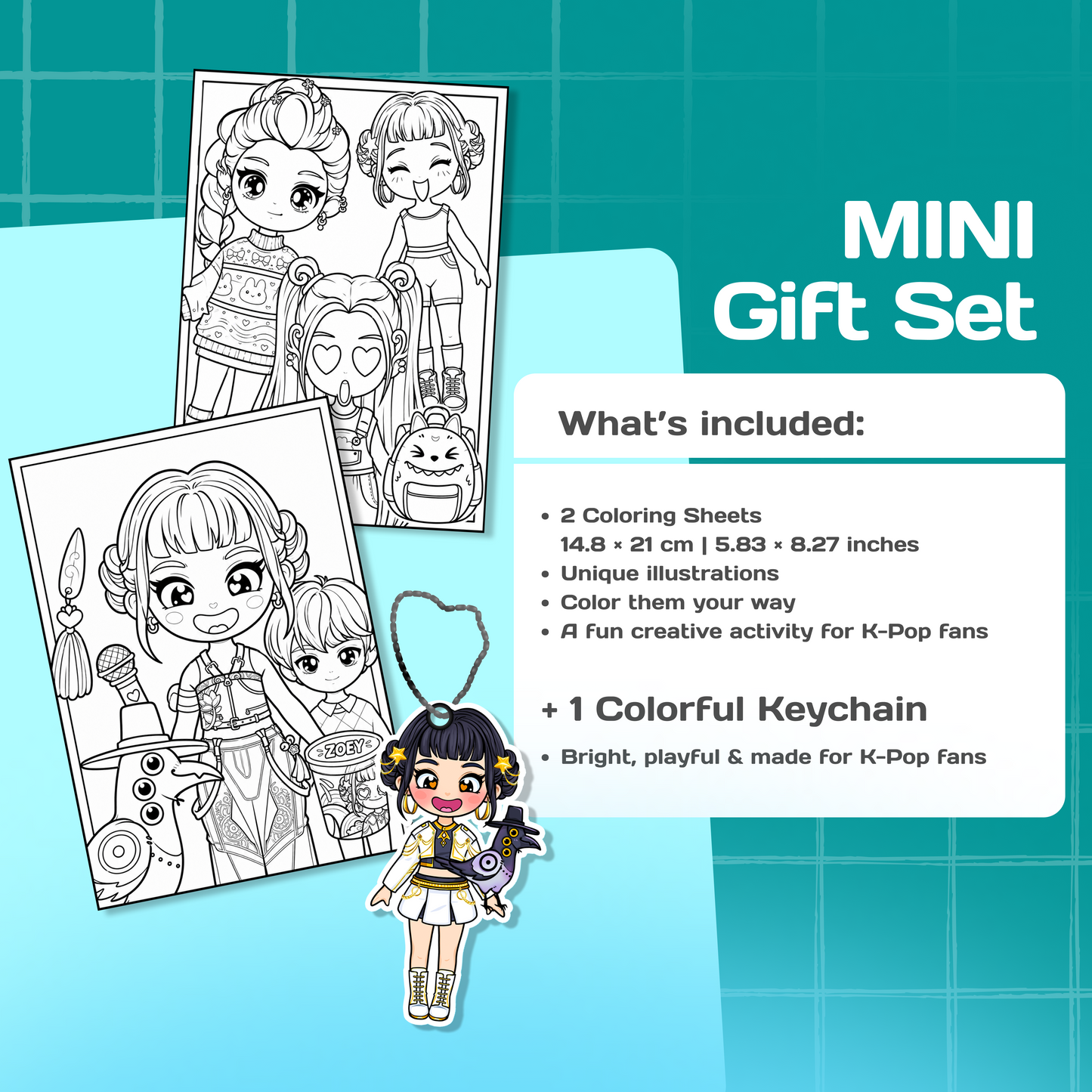 Mini Gift Set ZOEY| Interactive Dress-Up Book, Stickers, Coloring Pages & Keychain