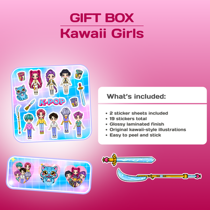 Kawaii Girls Gift Box | Interactive Busy Book + Coloring Book + Sticker Set | Creative Gift for Girls Age 3+