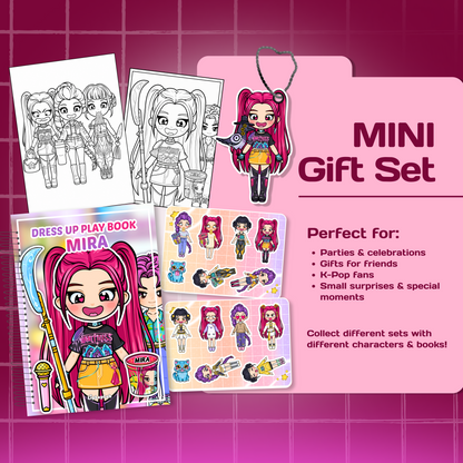 Mini Gift Set MIRA| Interactive Dress-Up Book, Stickers, Coloring Pages & Keychain