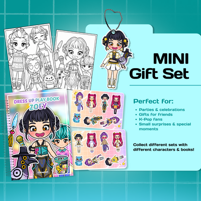 Mini Gift Set ZOEY| Interactive Dress-Up Book, Stickers, Coloring Pages & Keychain