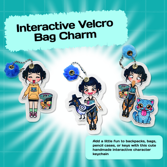 Mini Collectible Character Keychain Zoey | Interactive Velcro Bag Charm