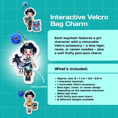 Mini Collectible Character Keychain Zoey | Interactive Velcro Bag Charm