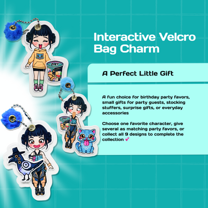 Mini Collectible Character Keychain Zoey | Interactive Velcro Bag Charm