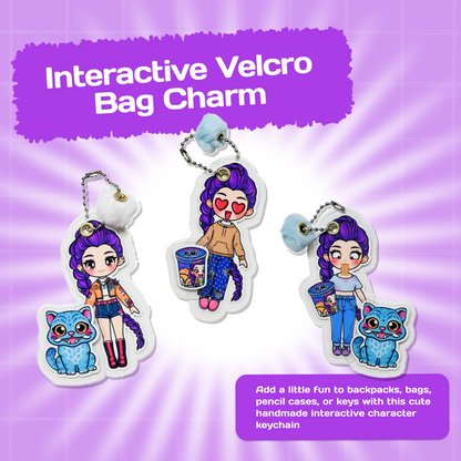Mini Collectible Character Keychain Rumi | Interactive Velcro Bag Charm