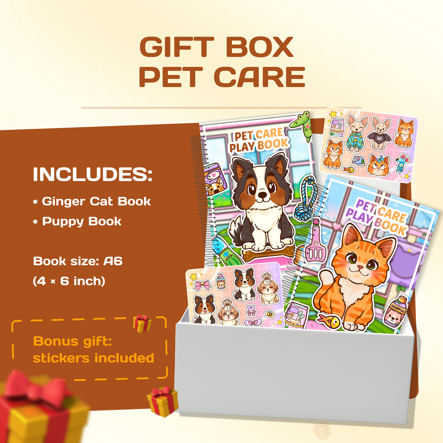 Pet Care Gift Box – Puppy & Ginger Cat Interactive Mini Books