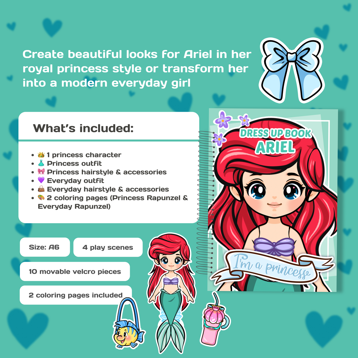 Mini Dress Up Book – Ariel | Interactive Princess Dress Up Toy