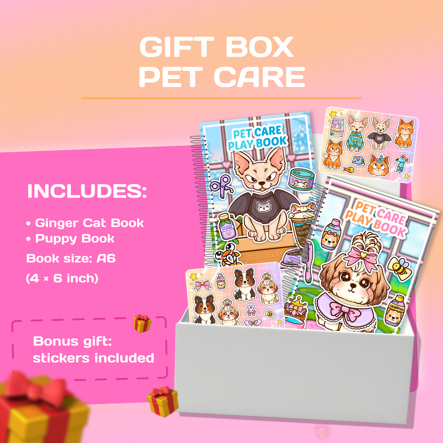 Pink Pet Care Gift Box – Puppy & Kitten Interactive Mini Books