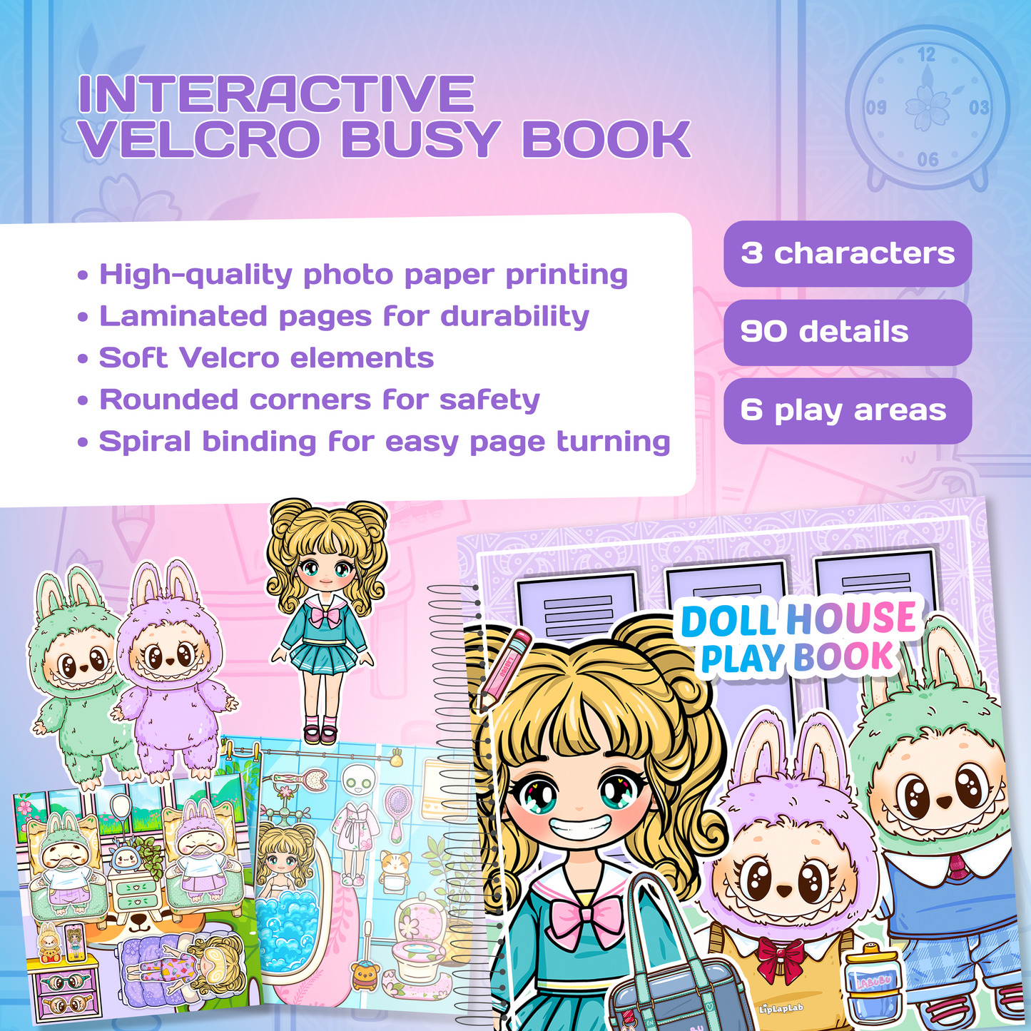 Interactive Doll House Busy Book with Cute Characters