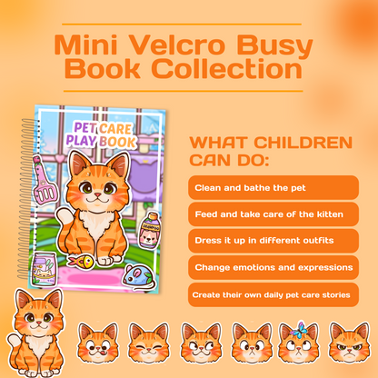 Mini Orange Cat Busy Book for Kids | Interactive Pet Care Activity Toy