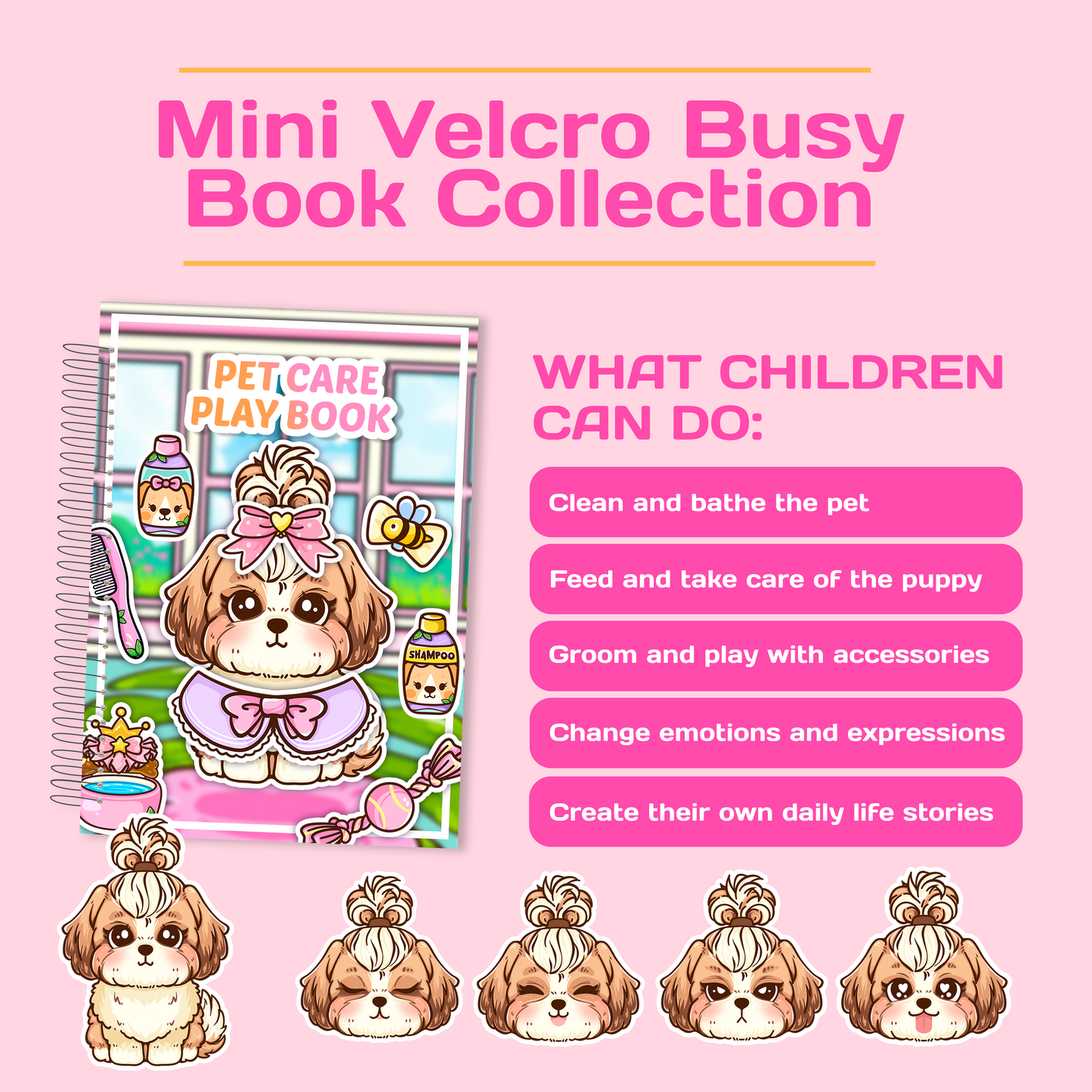 Mini Velcro Busy Book for Kids | Puppy Pet Care Dress Up Book
