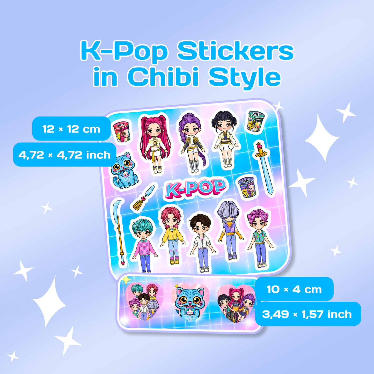 Sticker (3 süße Mädchen) Blau