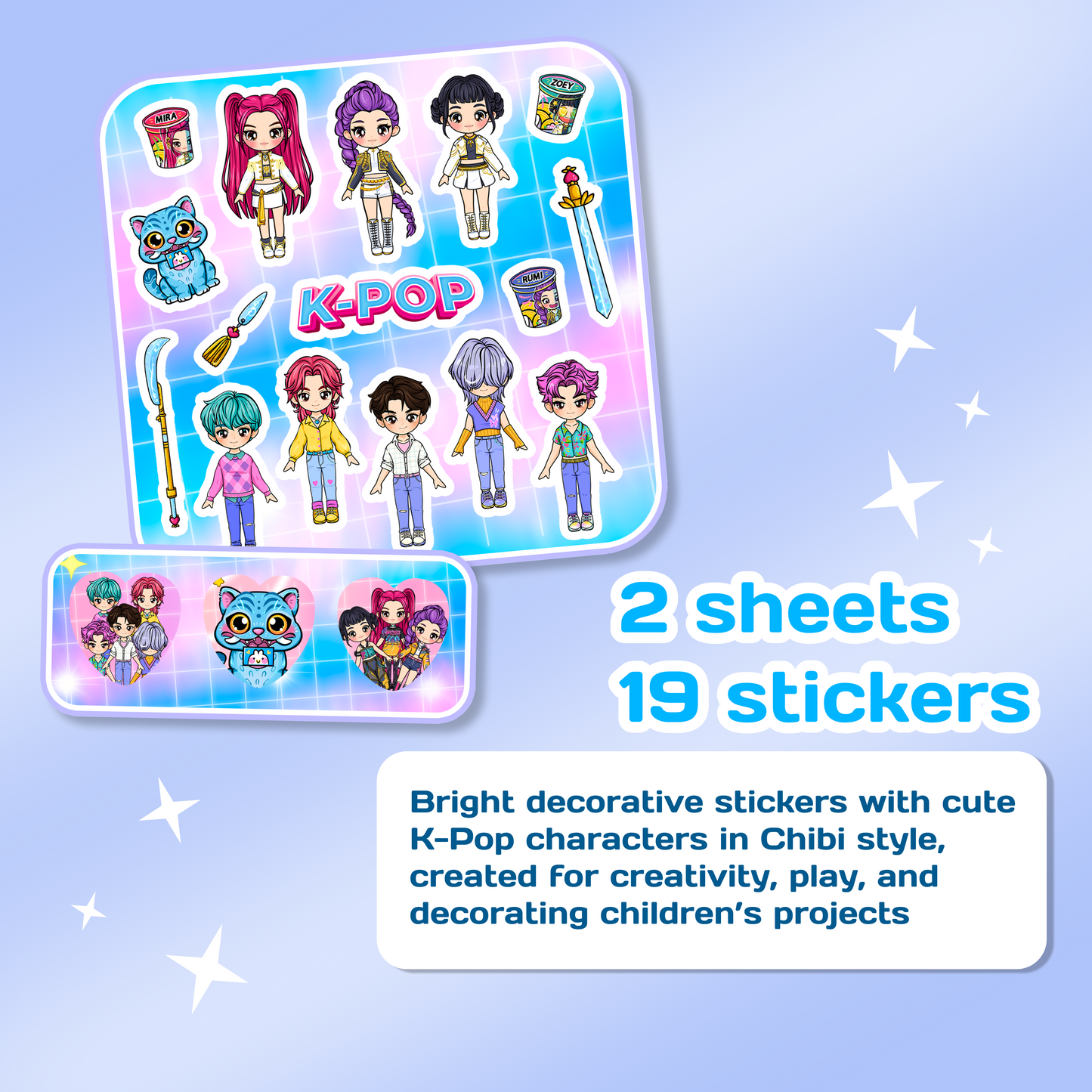 Sticker (3 süße Mädchen) Blau