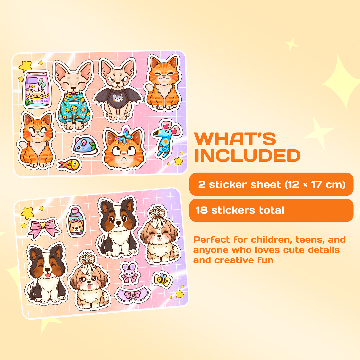 Kawaii Cat & Puppy Stickers – Cute Pet Sticker Set