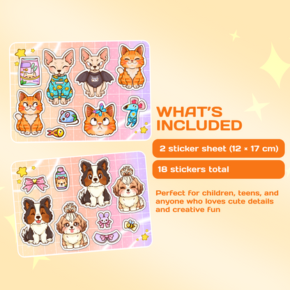 Kawaii Cat & Puppy Stickers – Cute Pet Sticker Set