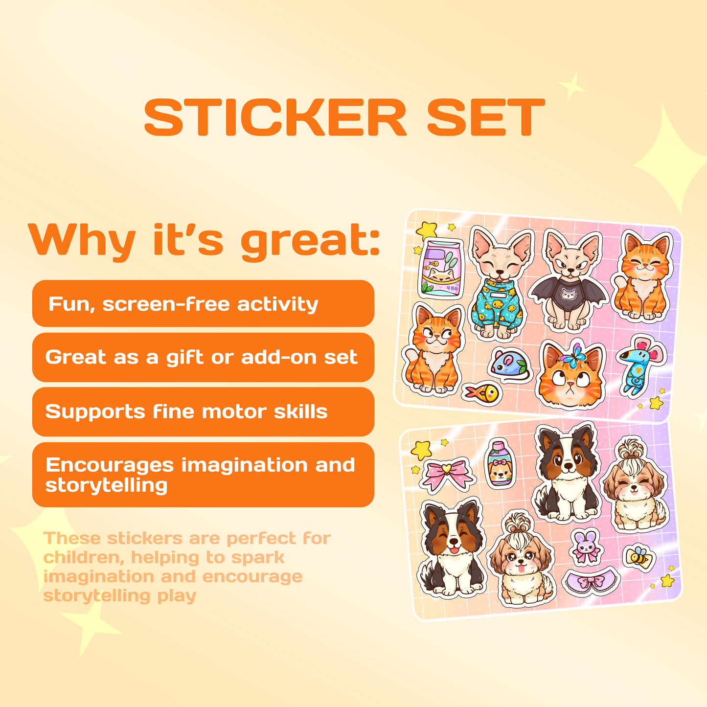 Kawaii Cat & Puppy Stickers – Cute Pet Sticker Set