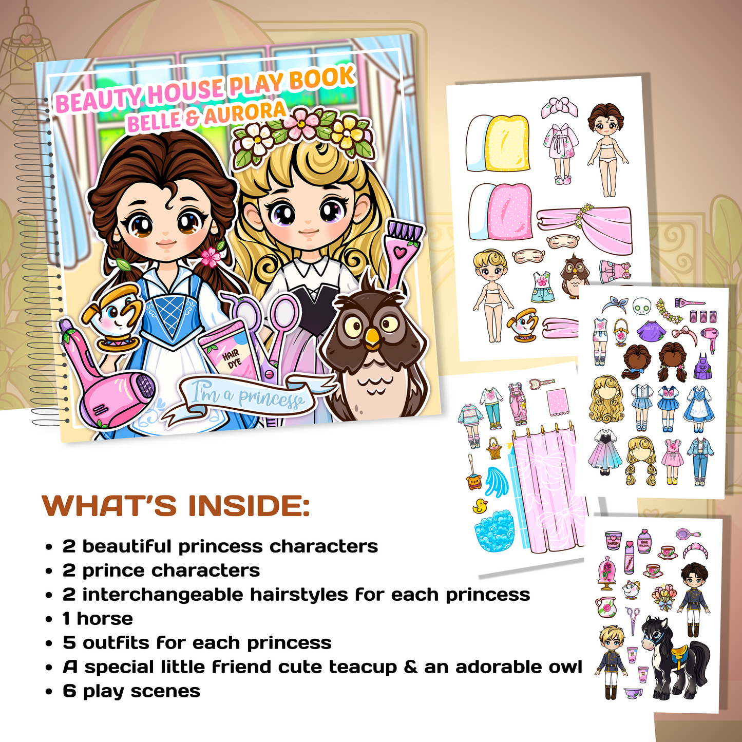 Beauty House Play Book | Princess Dress-Up Doll House Busy Book