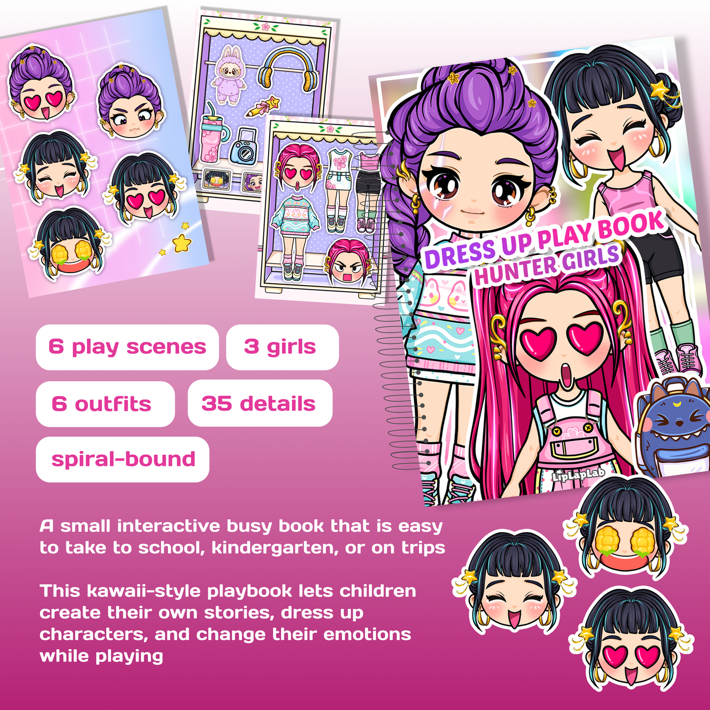 Hunter Girls Mini Busy Book for Kids – Interactive Dress Up Toy