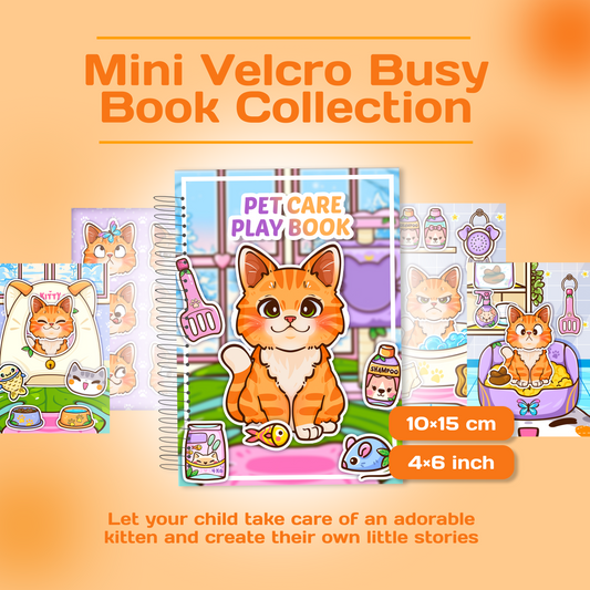 Mini Orange Cat Busy Book for Kids | Interactive Pet Care Activity Toy